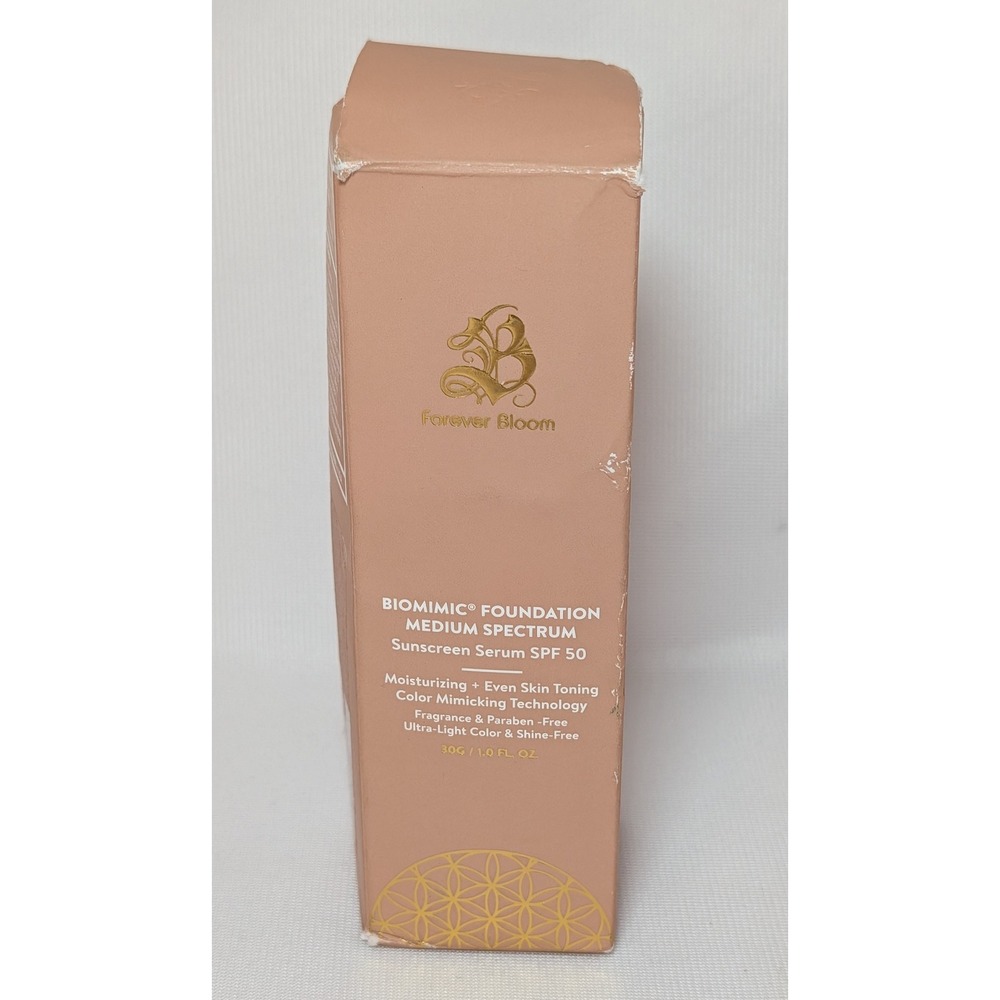 Forever Bloom Biomimic Foundation Medium Spectrum Sunscreen Serum SPF 50 1oz New